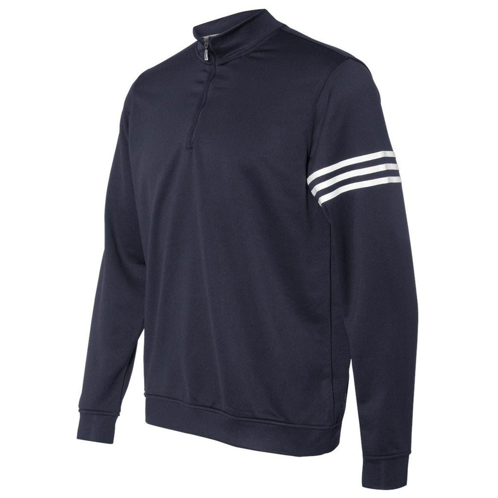 adidas Golf Men's Navy/White Climalite 3-Stripes French Terry Quarter-Zip Pullover