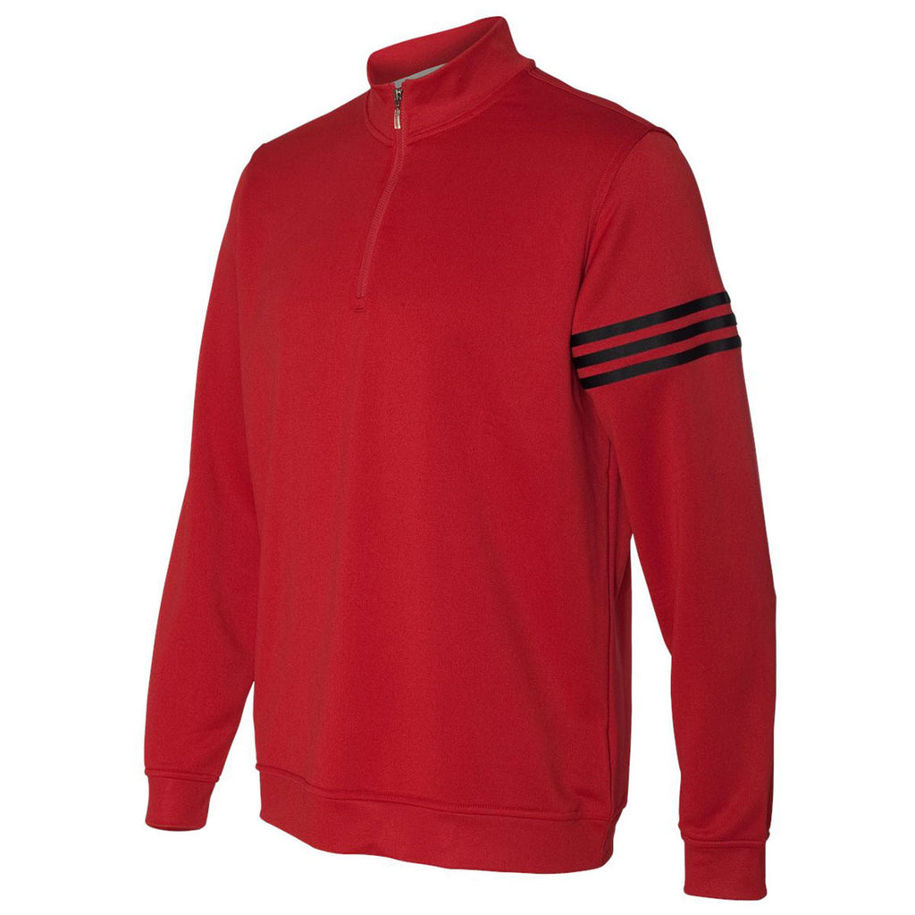 adidas Golf Men's Power Red/Black Climalite 3-Stripes French Terry Quarter-Zip Pullover