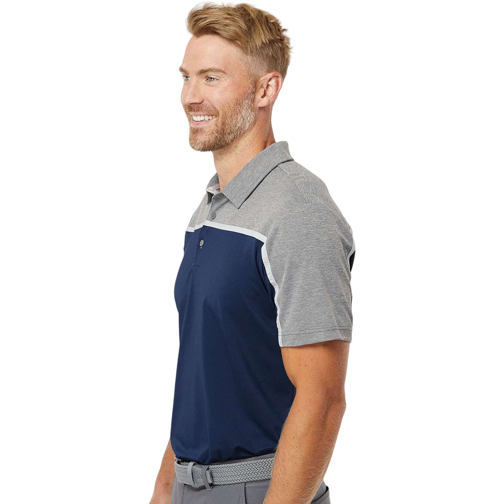 Adidas Men's Collegiate Navy/Grey Two/Grey Five Melange Ultimate Colorblocked Polo