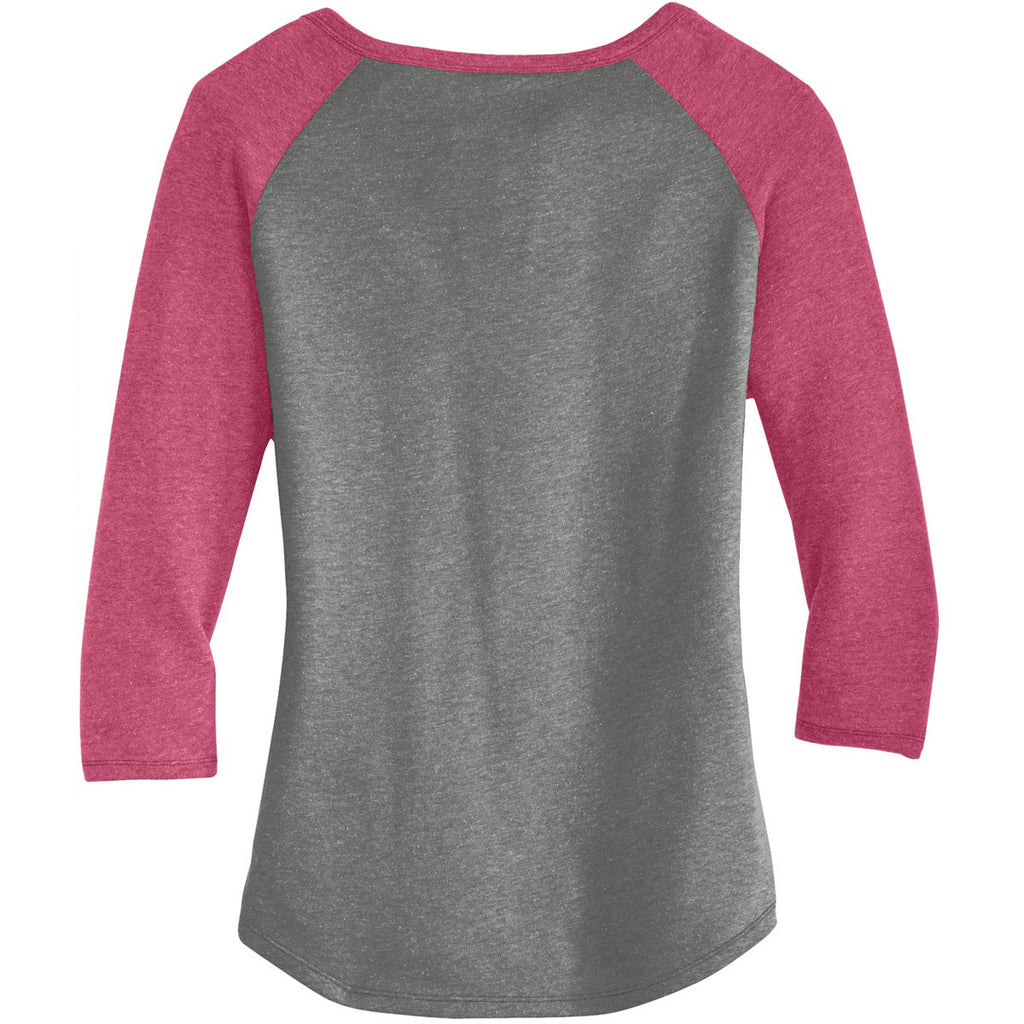 Alternative Apparel Women's Vintage Coal/Vintage Pink Outfield 3/4-Sleeve Vintage 50/50 Tee