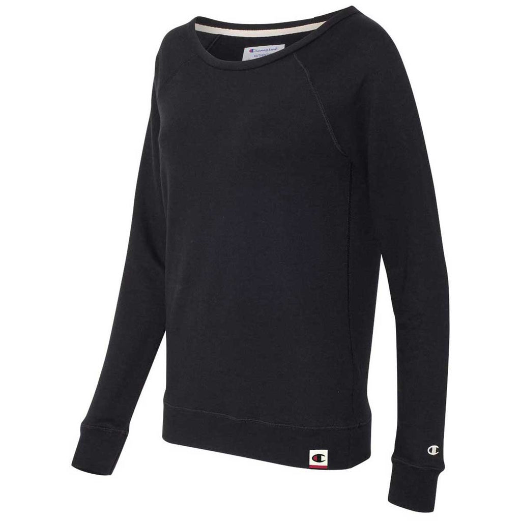 Champion Women's Black Originals French Terry Boat Neck Sweatshirt