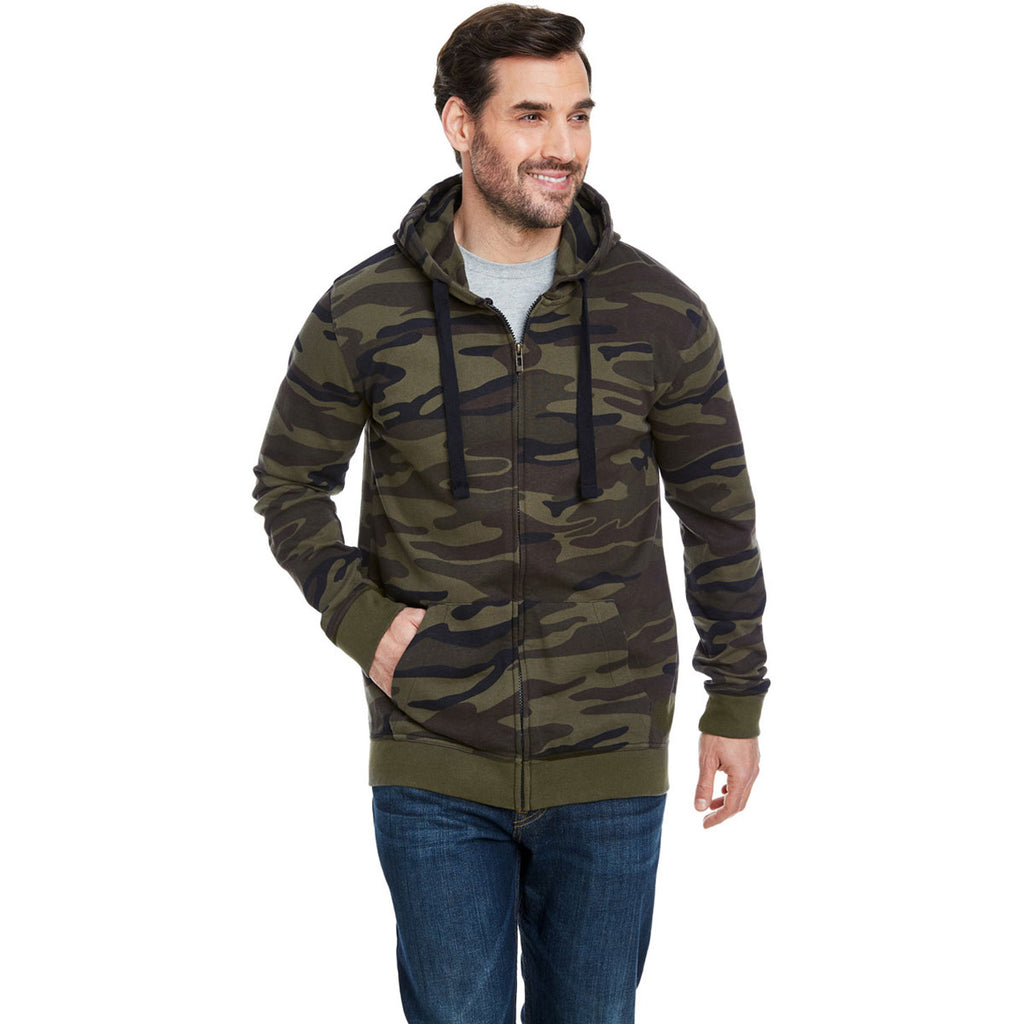 Burnside Men's Green Camo French Terry Full-Zip Hooded Sweatshirt