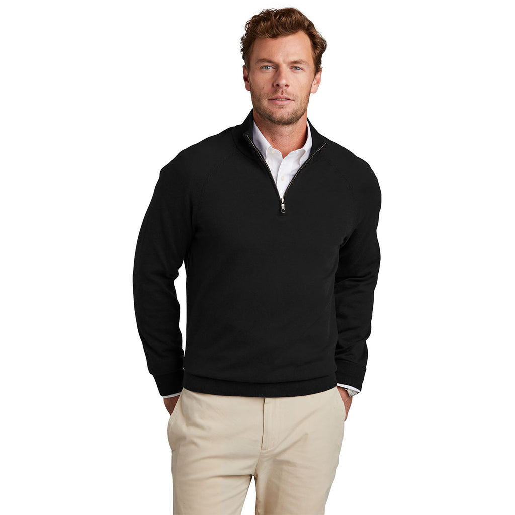 Brooks Brothers Men's Deep Black Cotton Stretch Quarter Zip Sweater