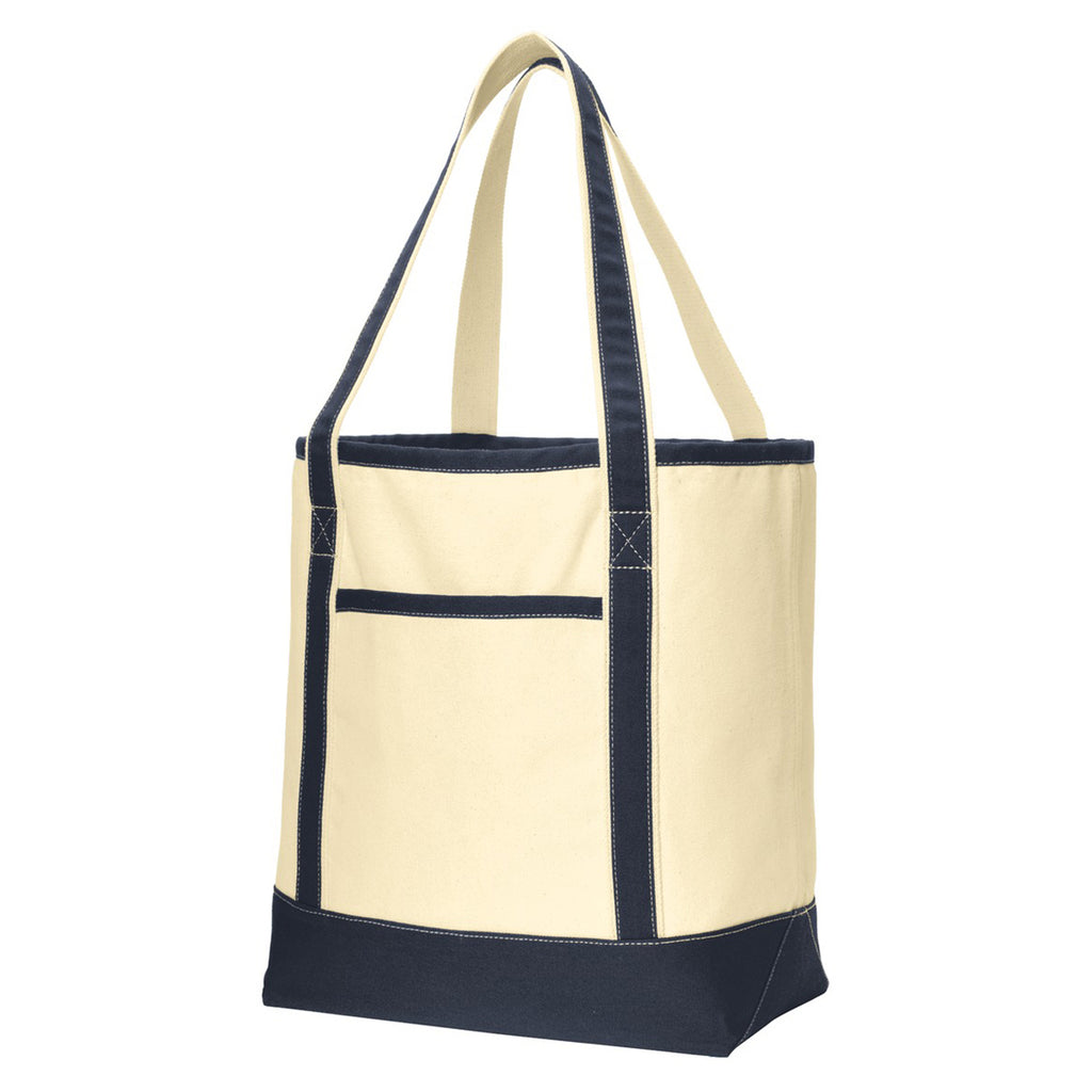 Port Authority Natural/Navy Large Cotton Canvas Boat Tote