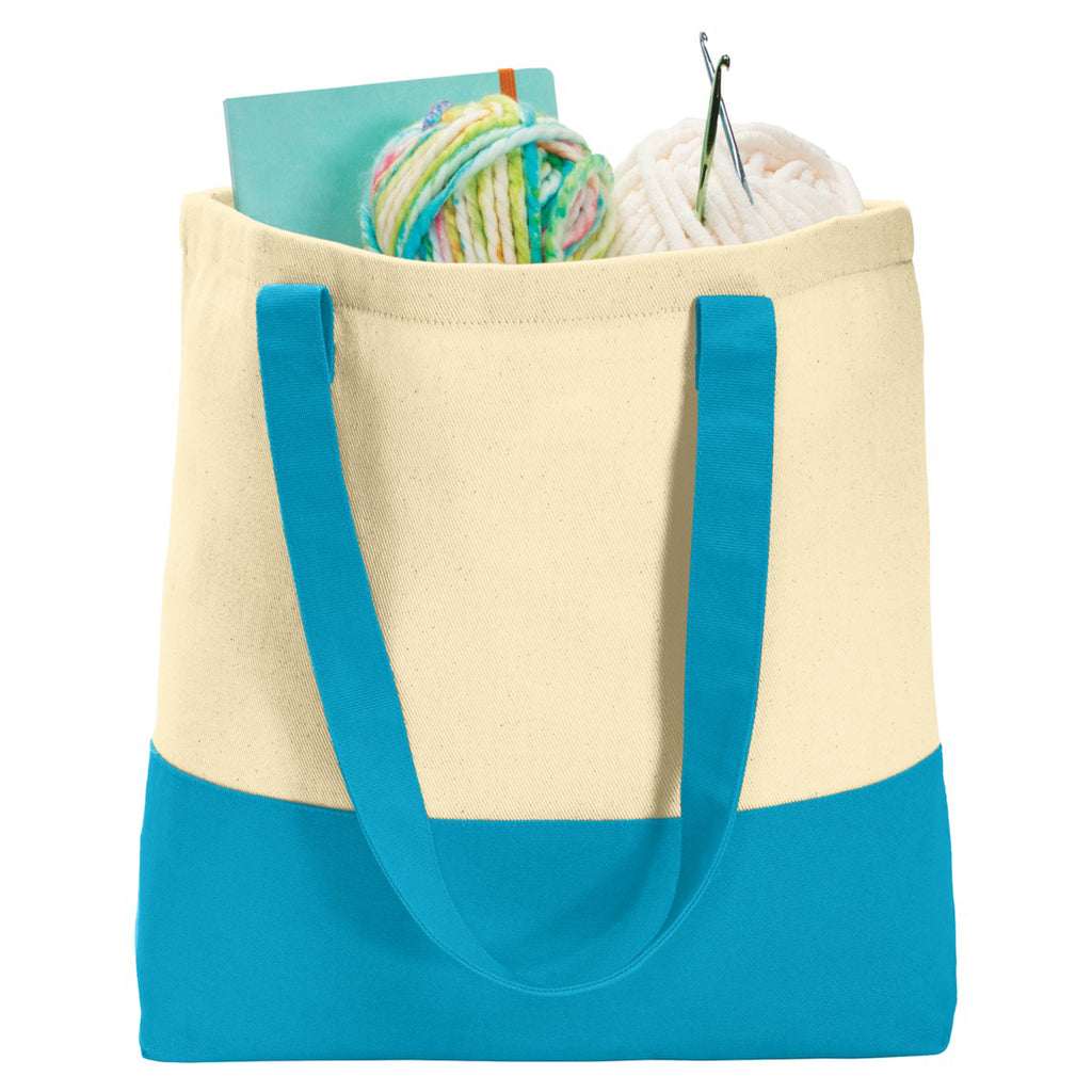 Port Authority Natural/Turquoise Colorblock Cotton Tote