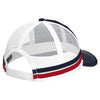 Port Authority Rich Navy/Flame Red/White Two-Stripe Snapback Trucker Cap