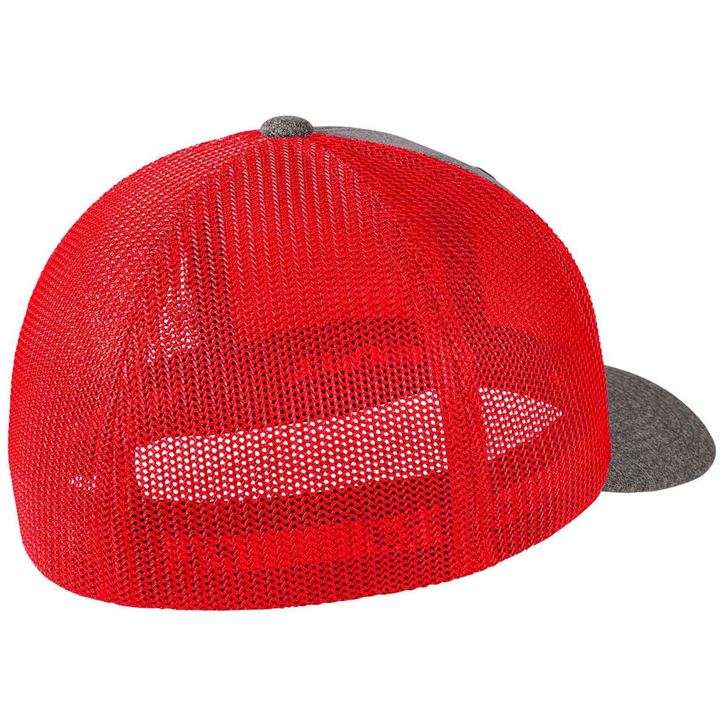 Port Authority True Red/Grey Heather Flexfit Melange Trucker Mesh Back Cap