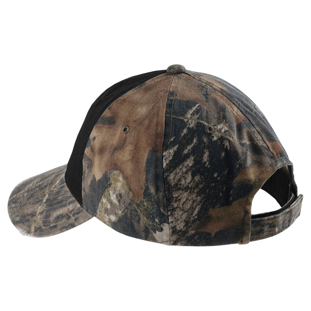 Port Authority Mossy Oak New Break-Up/Black Camo Cap with Contrast Front Panel