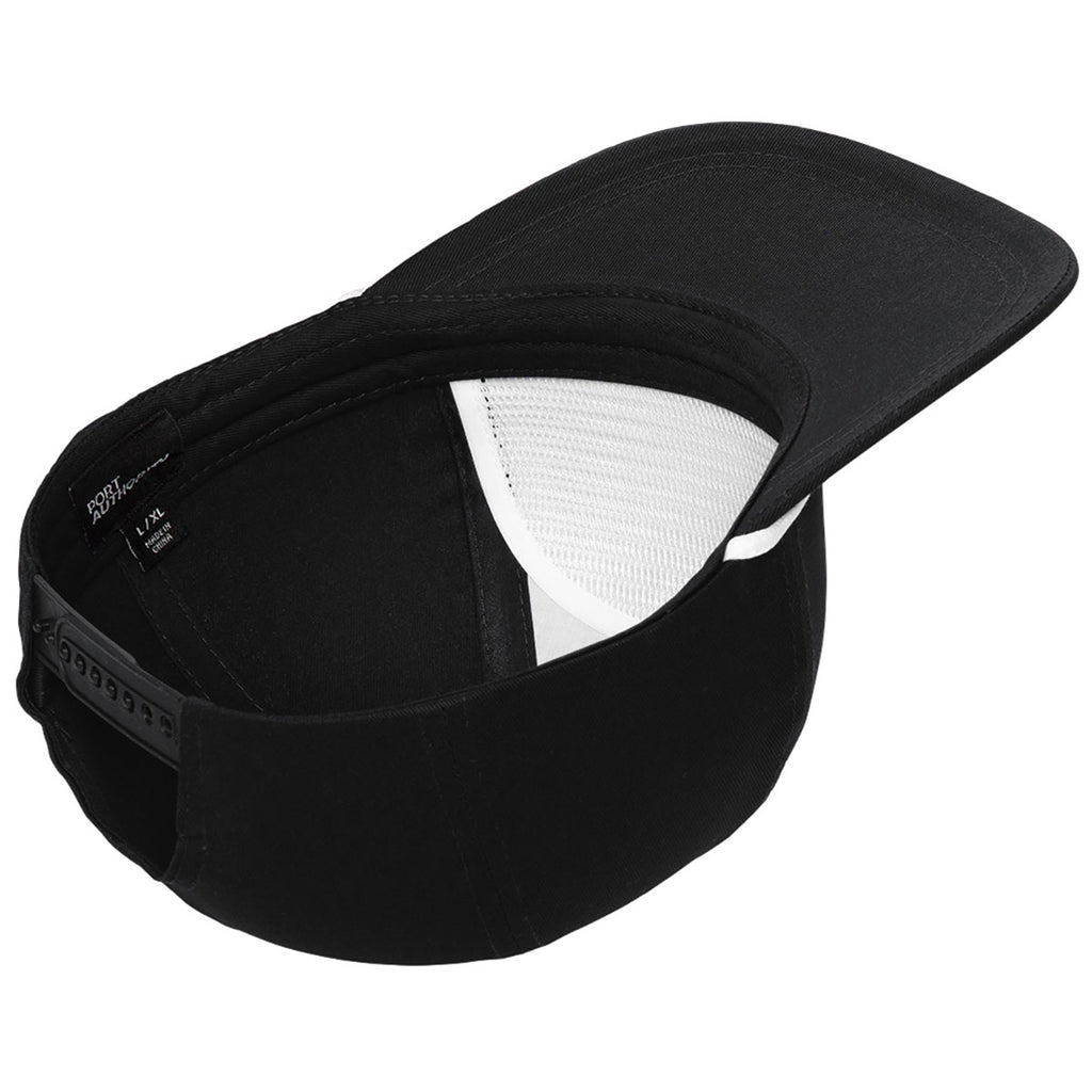 Port Authority Black/ White Snapback Five-Panel Rope Cap