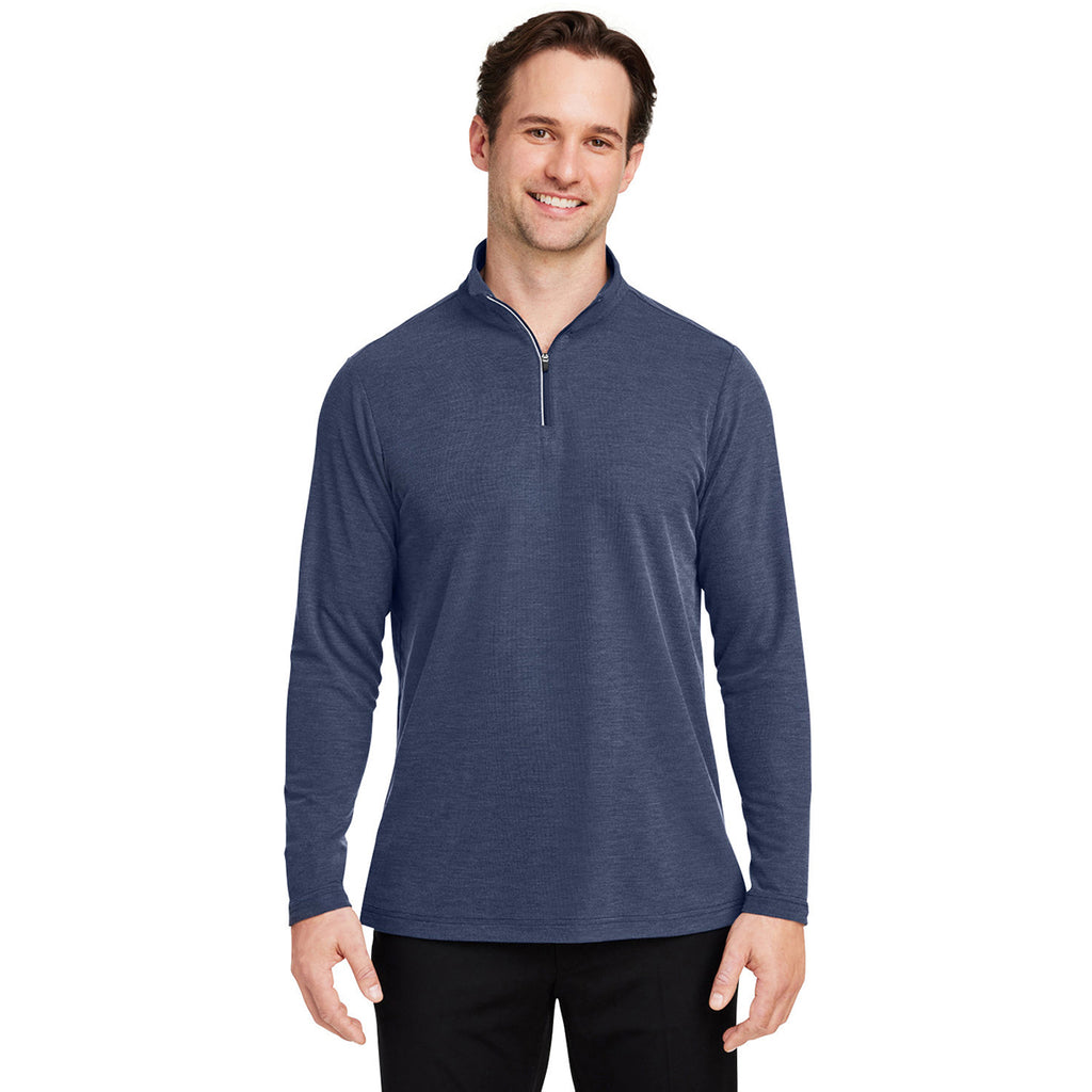 Core 365 Men's Classic Navy Heather Fusion ChromaSoft Pique Quarter-Zip