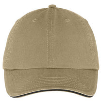Port & Company Khaki/Black Washed Twill Sandwich Bill Cap