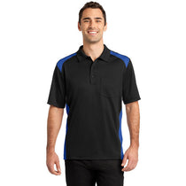 CornerStone Men's Black/Royal Select Snag-Proof Two Way Colorblock Pocket Polo