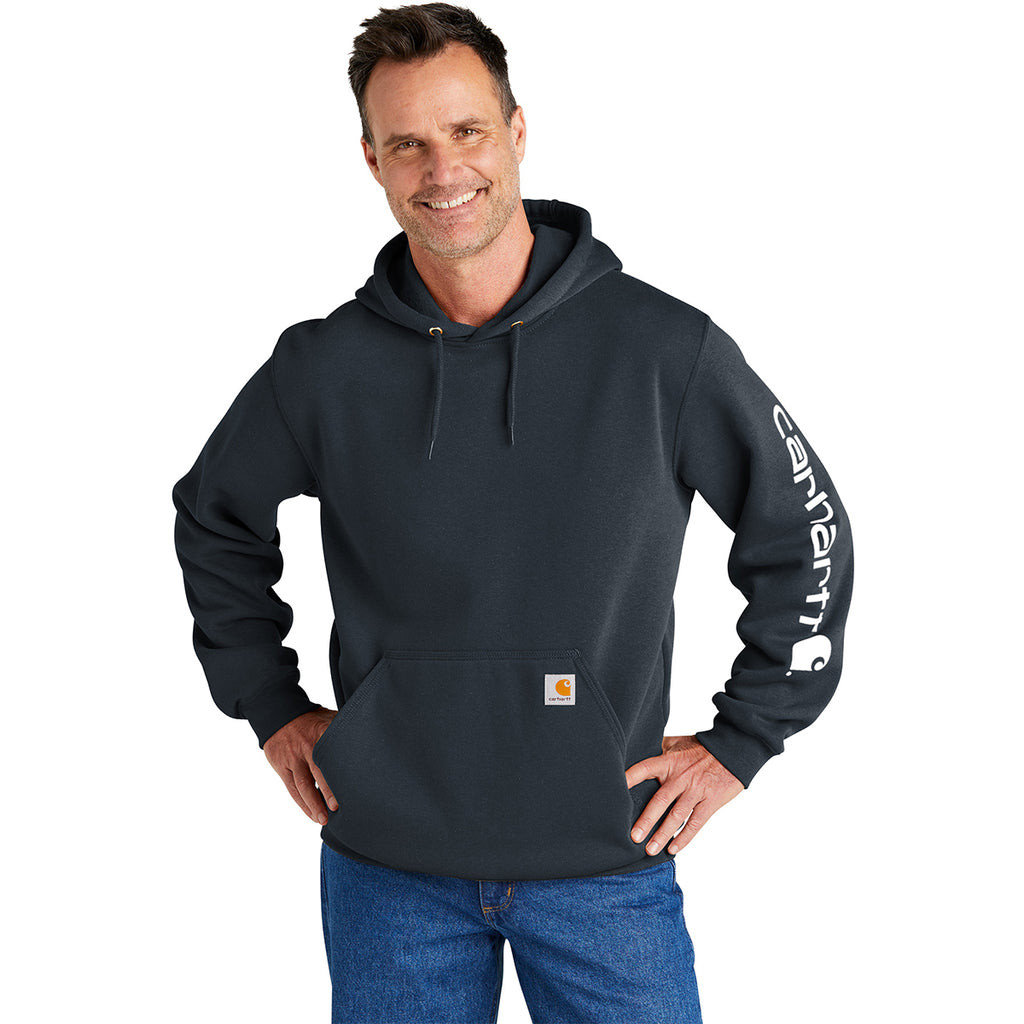 Carhartt Men's New Navy Midweight Hooded Logo Sweatshirt