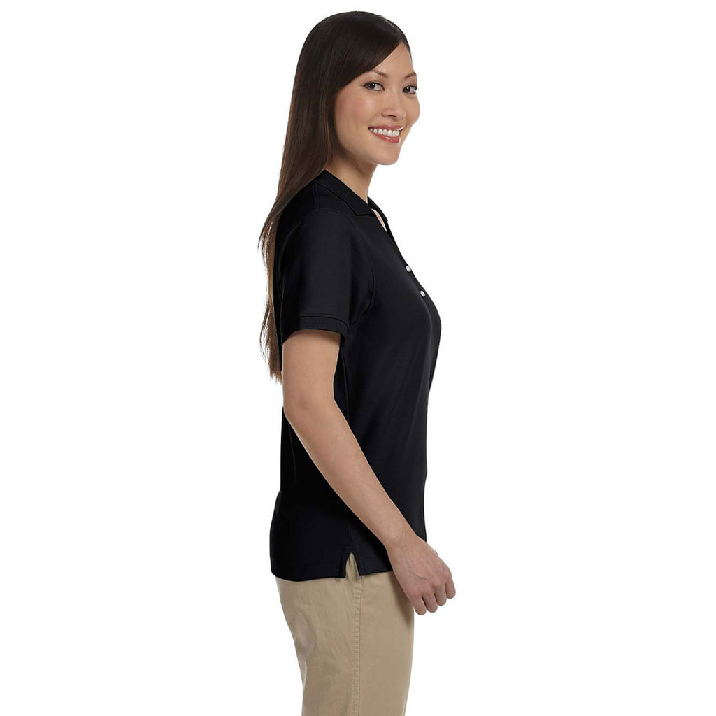 Devon & Jones Women's Black Pima Pique Short-Sleeve Y-Collar Polo