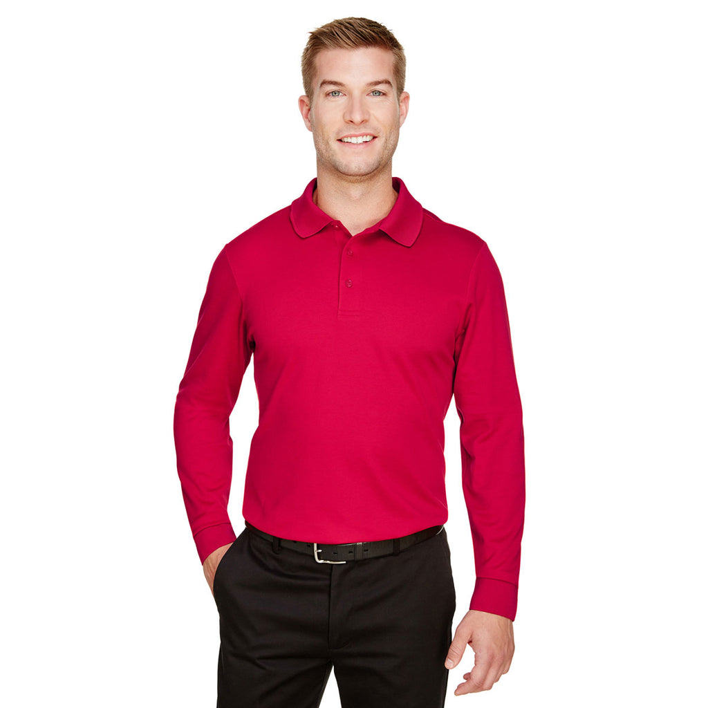 Devon & Jones Men's Red CrownLux Performance Tall Plaited Long Sleeve Polo