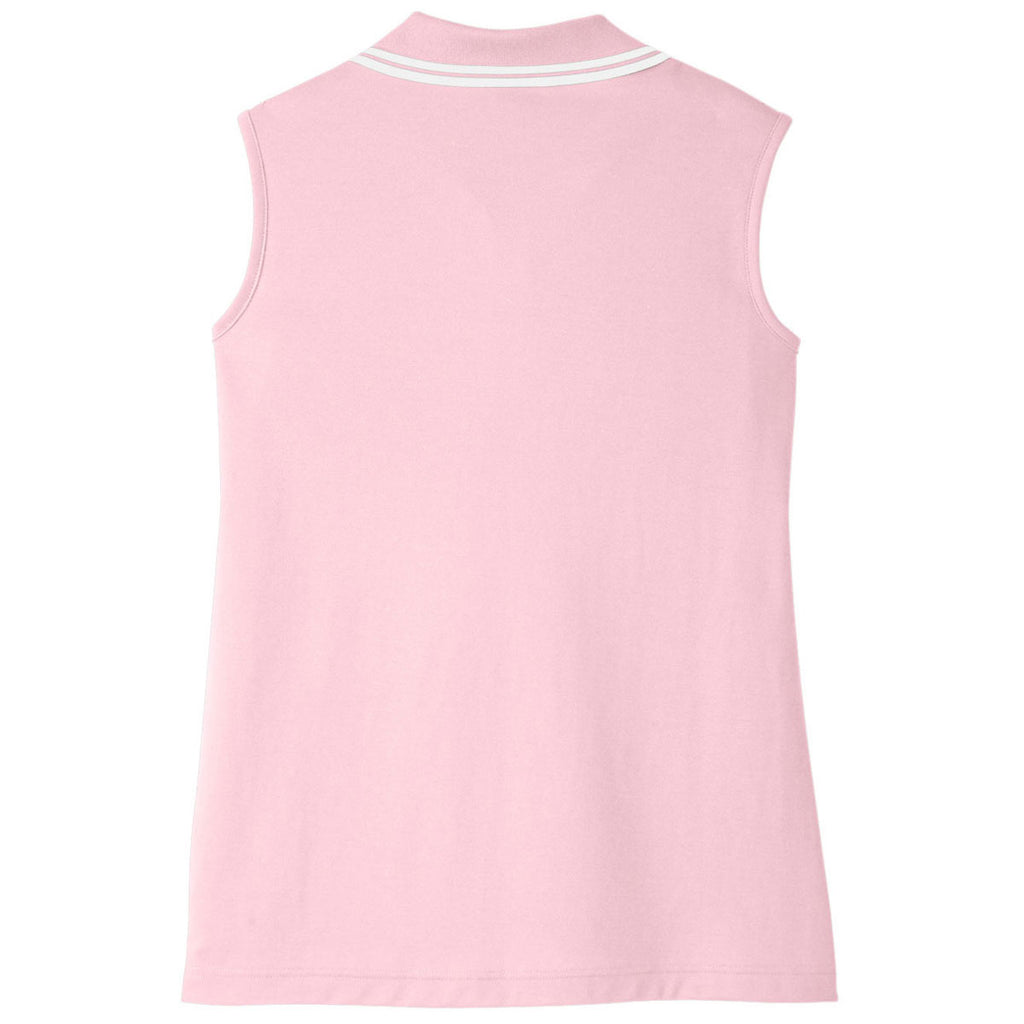 Devon & Jones Women's Pink/White CrownLux Performance Plaited Tipped Sleeveless Polo