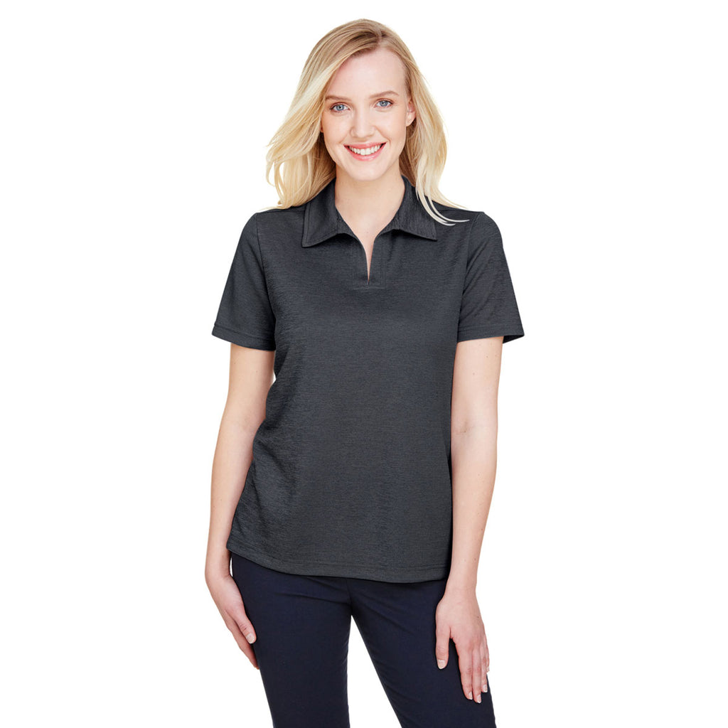 Devon & Jones Women's Black Heather CrownLux Performance Address Melange Polo