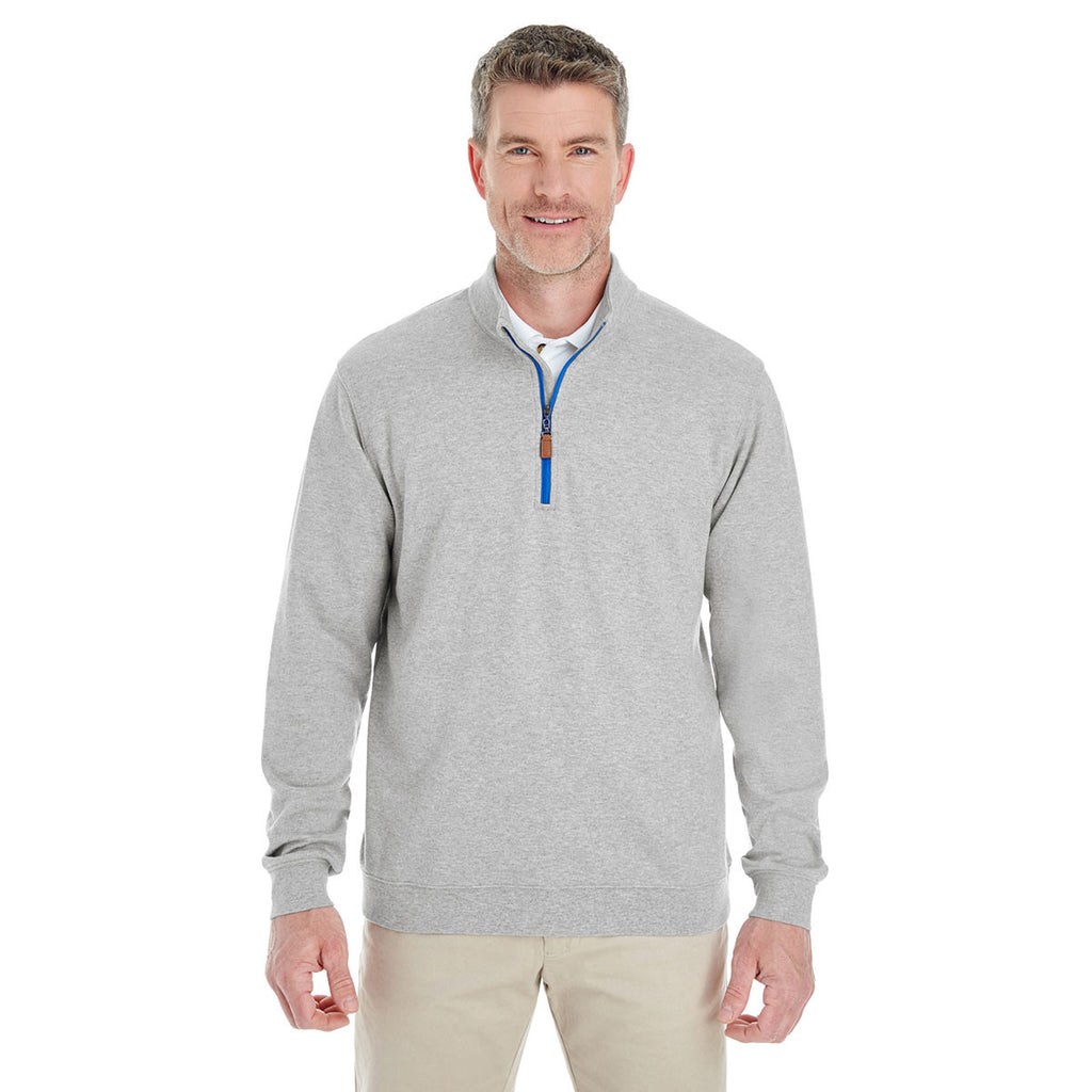 Devon & Jones Men's Grey Heather/Grey Heather/French Blue Drytec 20 Performance Quarter-zip