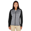 Devon & Jones Women's Black Heather/Dark Grey Heather Newbury Colorblock Melange Fleece Full-zip