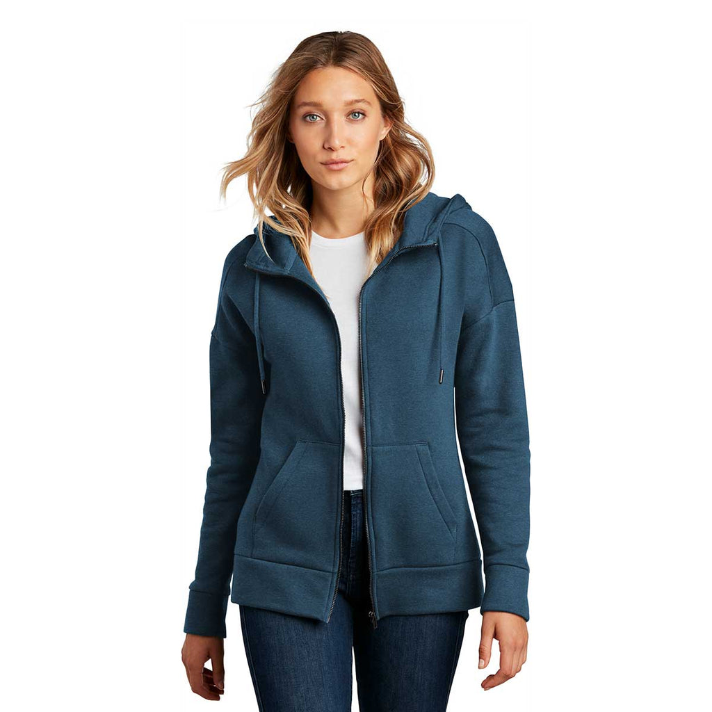 District Women's Heathered Poseidon Blue Perfect Weight Fleece Full-Zip Hoodie