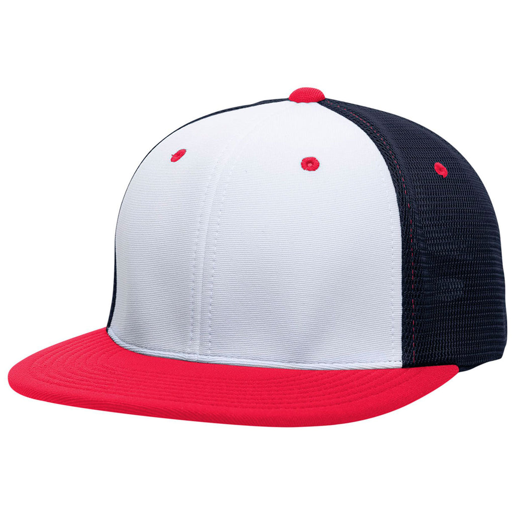 Pacific Headwear White/Navy/Red Premium M2 Performance Trucker FlexFit Cap