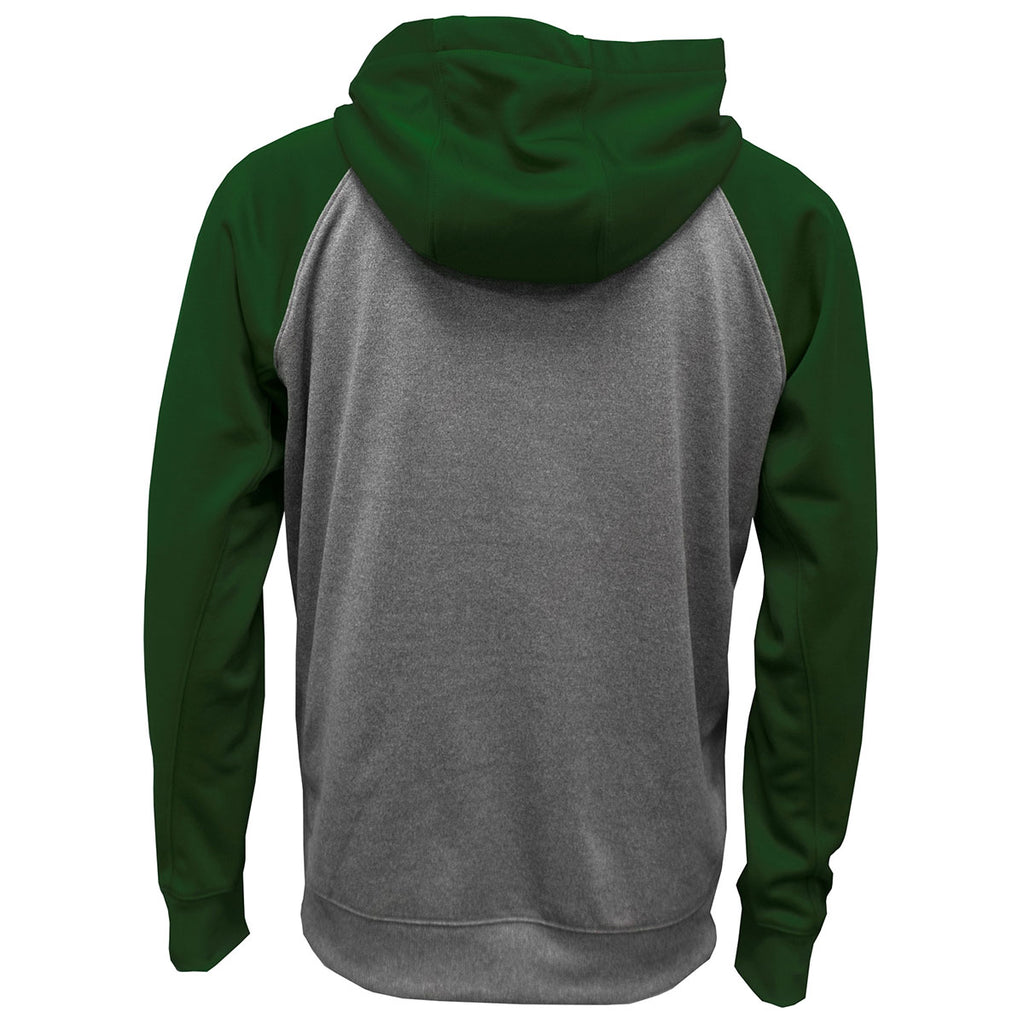 BAW Men's Heather Black/Dark Green Raglan Sleeve Fleece Hooded