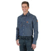 Wrangler Men's Denim Flame Resistant Long Sleeve Western Snap Solid Twill Work Shirt