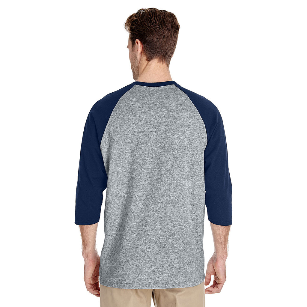 Gildan Unisex Sport Grey/Navy 5.3 oz. 3/4-Raglan Sleeve T-Shirt