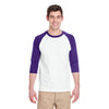 Gildan Unisex White/Purple 5.3 oz. 3/4-Raglan Sleeve T-Shirt