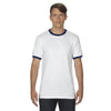 Gildan Unisex White/Navy 5.5 oz. Ringer T-Shirt