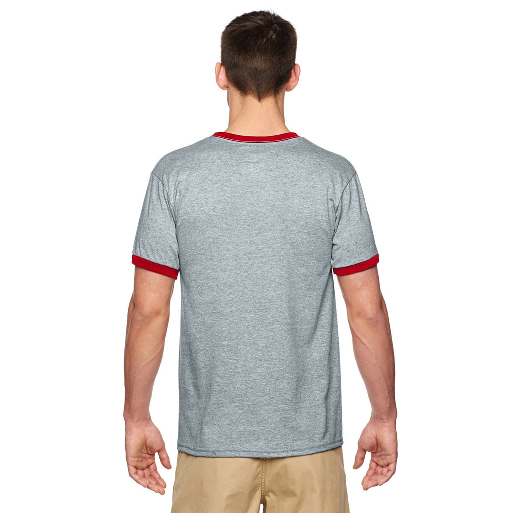 Gildan Unisex Sport Grey/Red 5.5 oz. Ringer T-Shirt