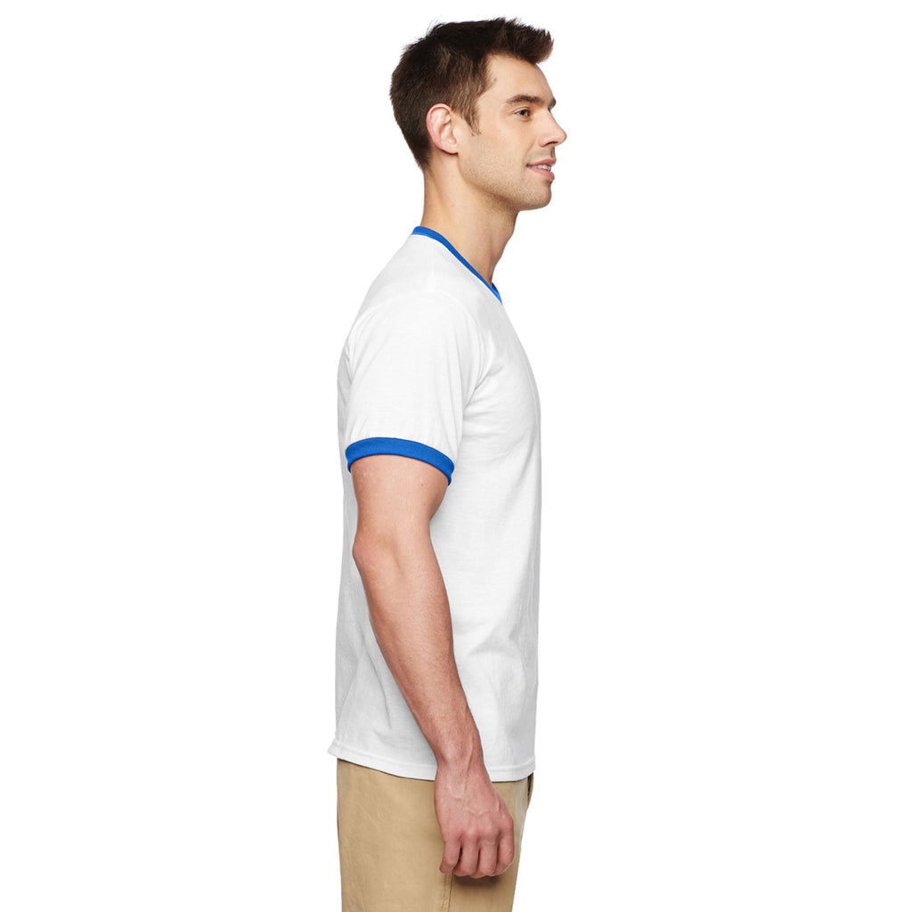 Gildan Unisex White/Royal 5.5 oz. Ringer T-Shirt