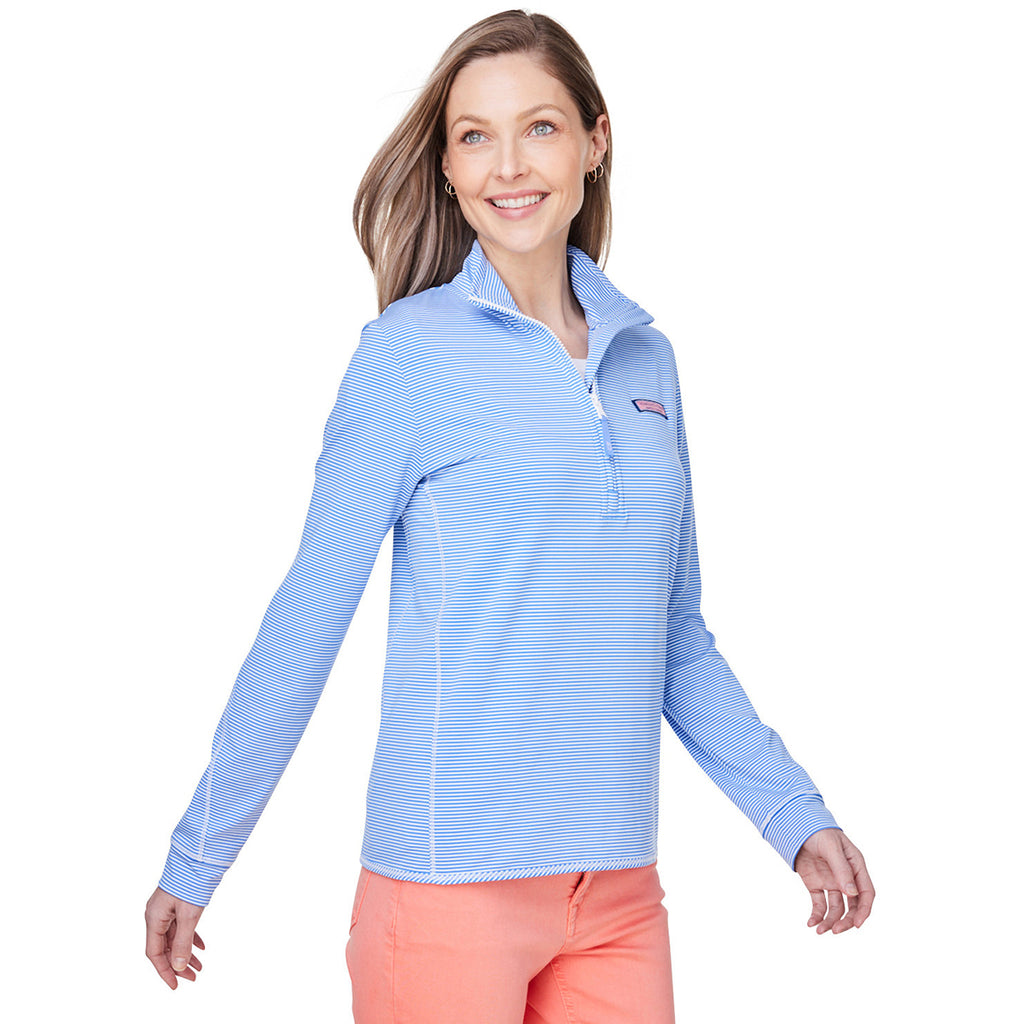 Vineyard Vines Women's Brekr Blue Microstripe Sankaty Half-Zip Pullover