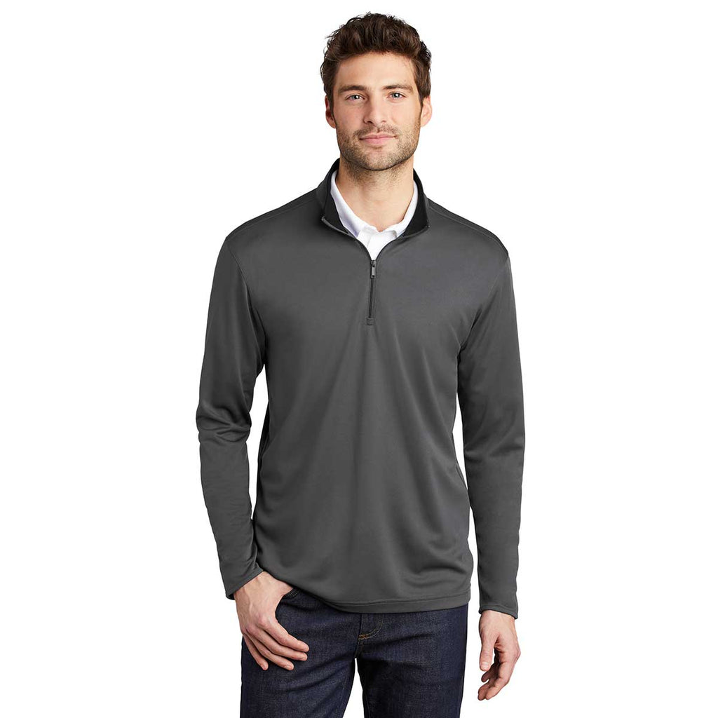 Port Authority Men's Steel Grey/Black Silk Touch Performance Quarter Zip