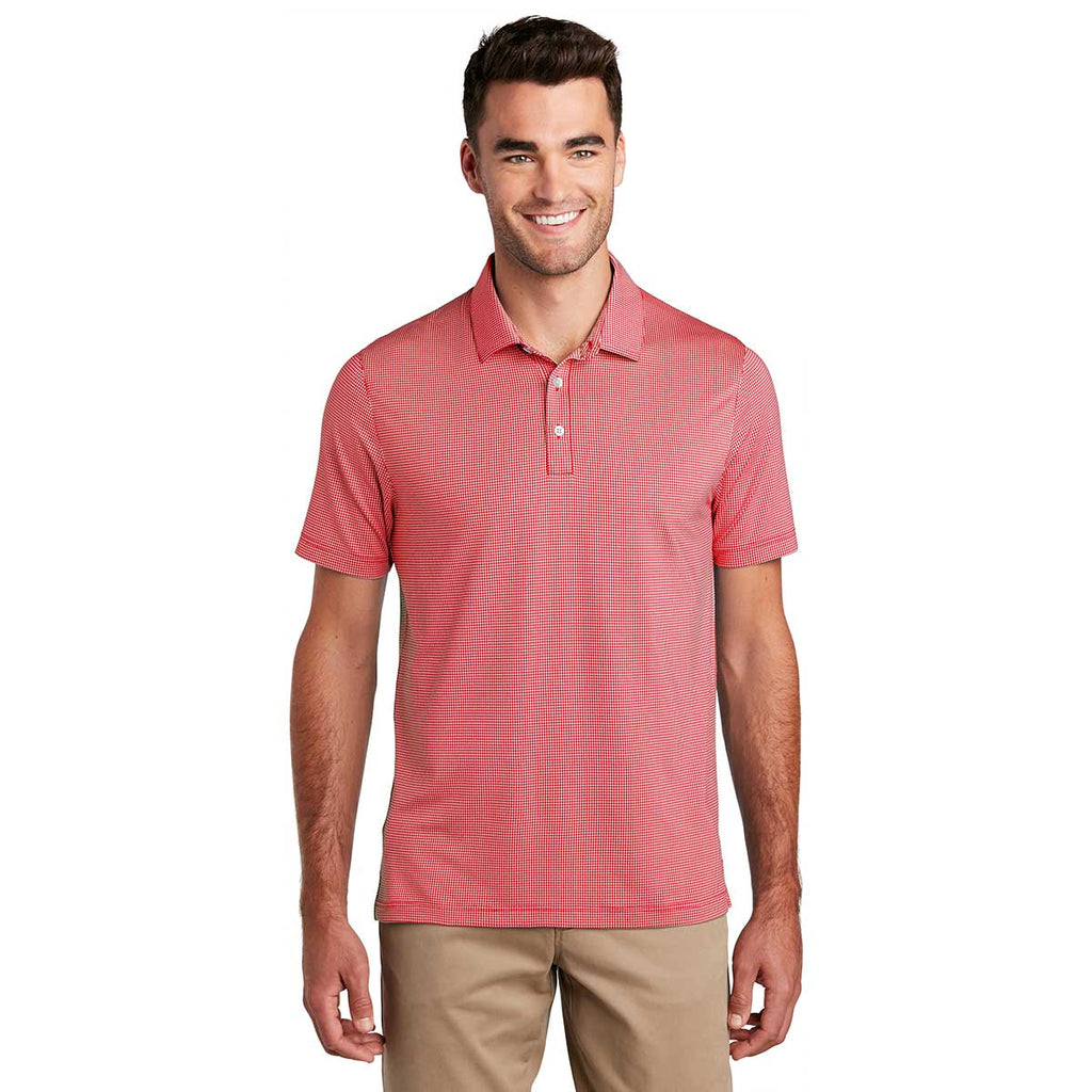 Port Authority Men's Rich Red/White Gingham Polo