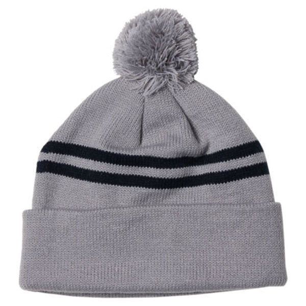 AHEAD Grey/Navy Toque Multi-Stripe With Pom