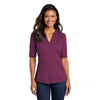 Port Authority Women's Violet Purple/Black Stretch Heather Open Neck Top