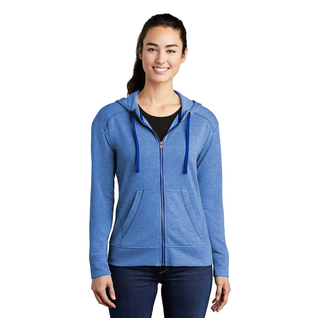 Sport-Tek Women's True Royal Heather PosiCharge Tri-Blend Wicking Fleece Full-Zip