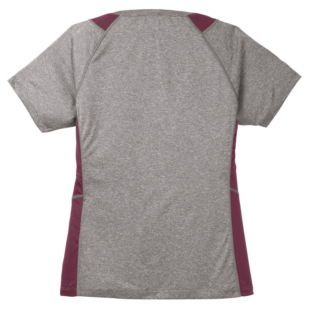 Sport-Tek Women's Vintage Heather/Maroon Heather Colorblock Contender V-Neck Tee