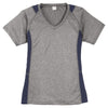 Sport-Tek Women's Vintage Heather/True Navy Heather Colorblock Contender V-Neck Tee