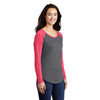 Sport-Tek Women's Pink Raspberry Heather/Dark Grey Heather PosiCharge Long Sleeve Tri-Blend Wicking Scoop Neck Raglan Tee