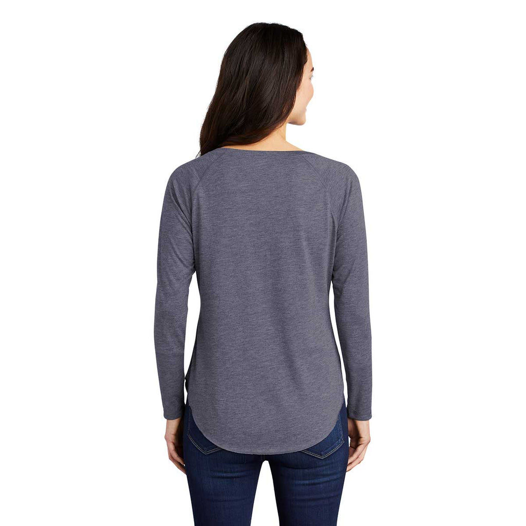 Sport-Tek Women's True Navy Heather PosiCharge Long Sleeve Tri-Blend Wicking Scoop Neck Raglan Tee