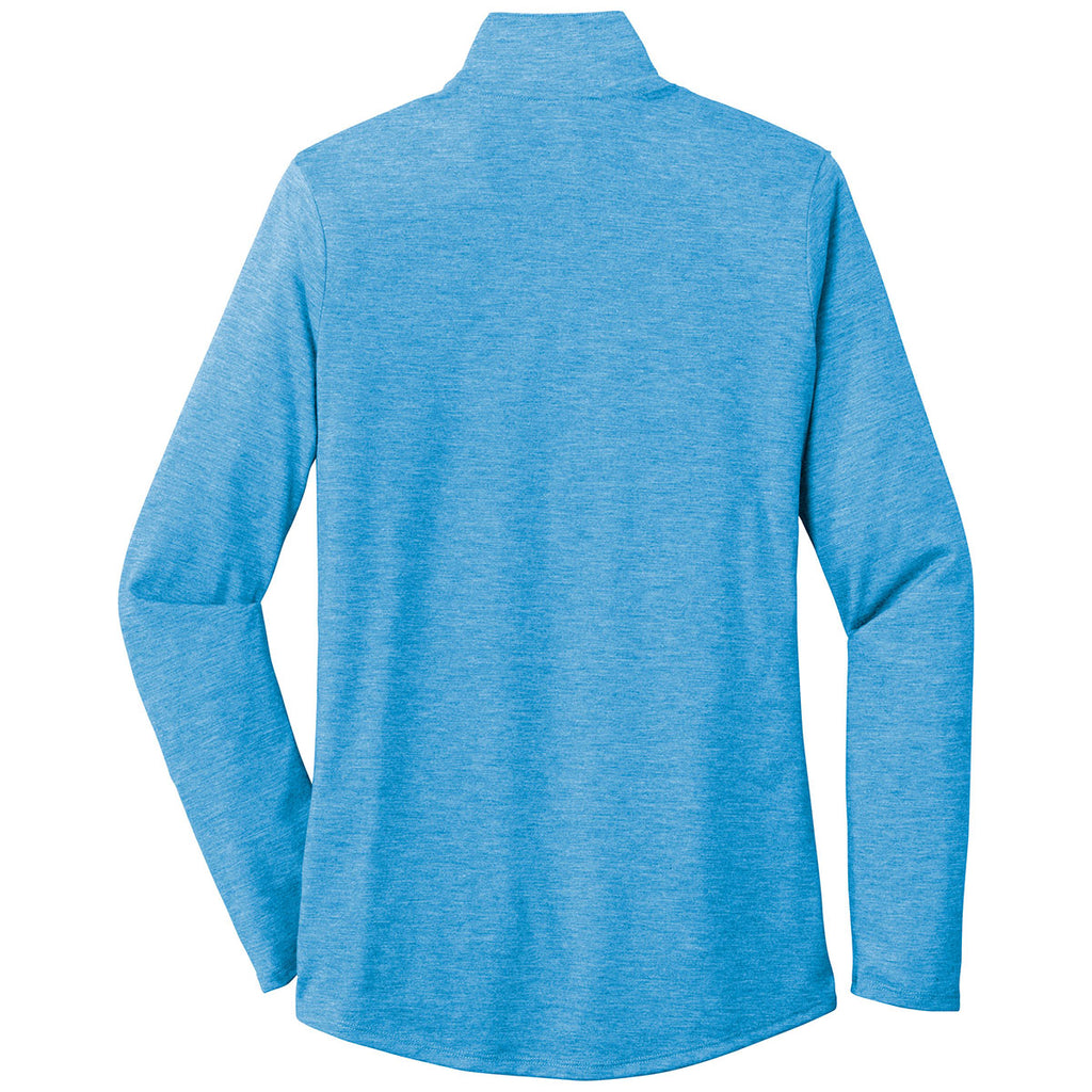 Sport-Tek Women's Pond Blue Heather PosiCharge Tri-Blend Wicking 1/4-Zip Pullover