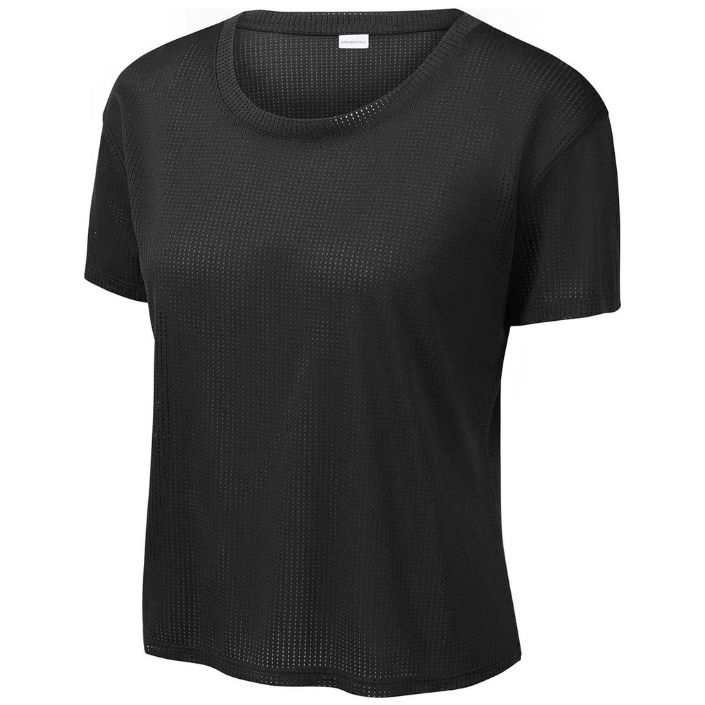 Sport-Tek Women's Black PosiCharge Tri-Blend Wicking Draft Crop Tee