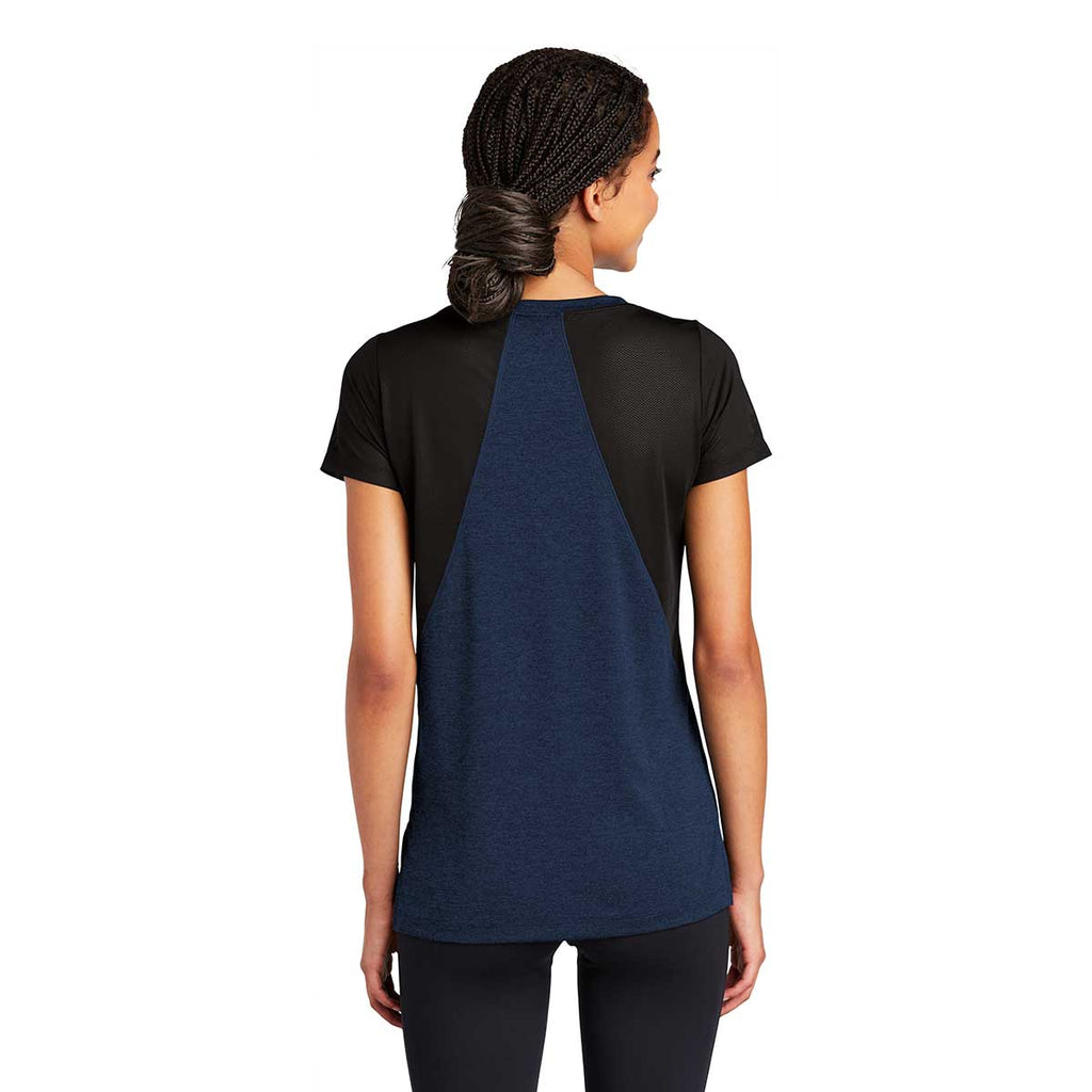 Sport-Tek Women's Dark Royal Heather/Black Endeavor Short Sleeve Tee