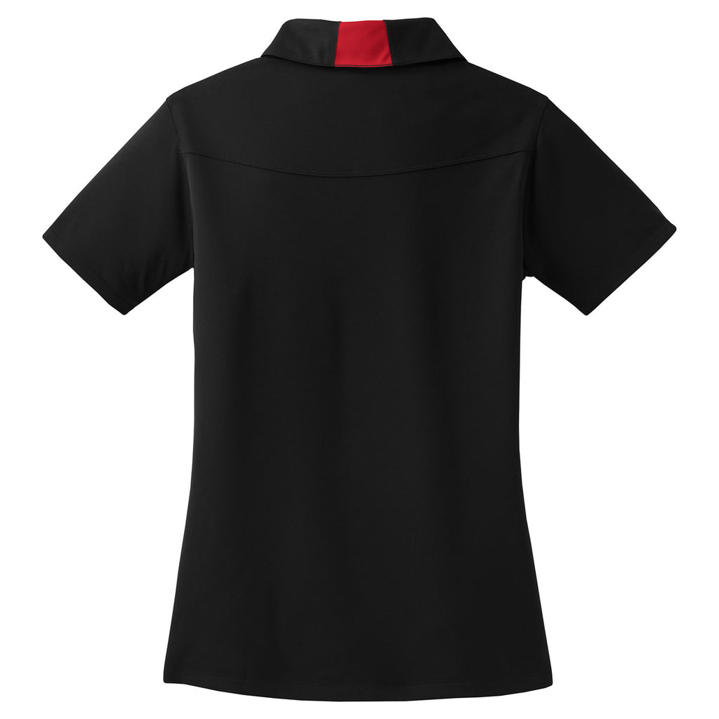 Sport-Tek Women's Black/True Red Side Blocked Micropique Sport-Wick Polo