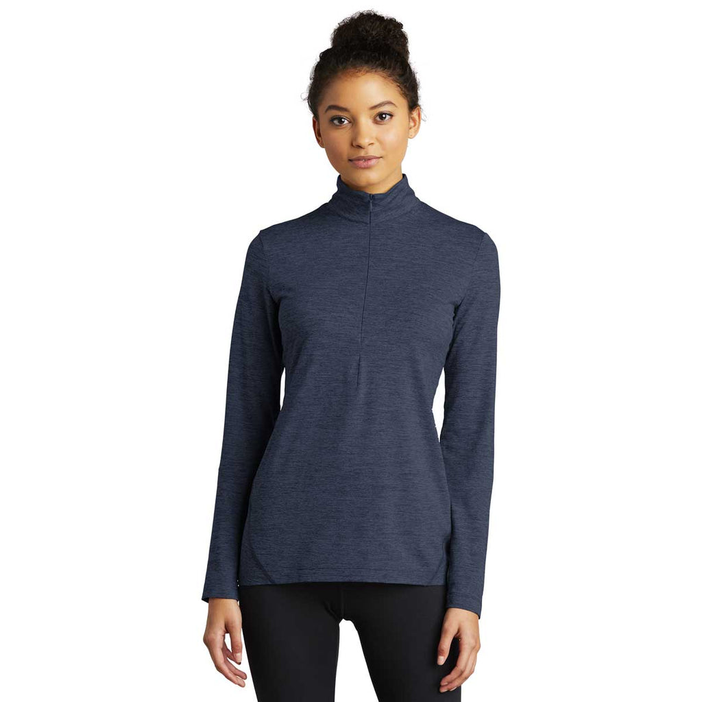 Sport-Tek Women's Dark Denim Heather Exchange 1.5 Long Sleeve Half Zip