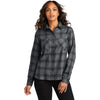 Port Authority Women's Grey/Black Open Plaid Plaid Flannel Shirt