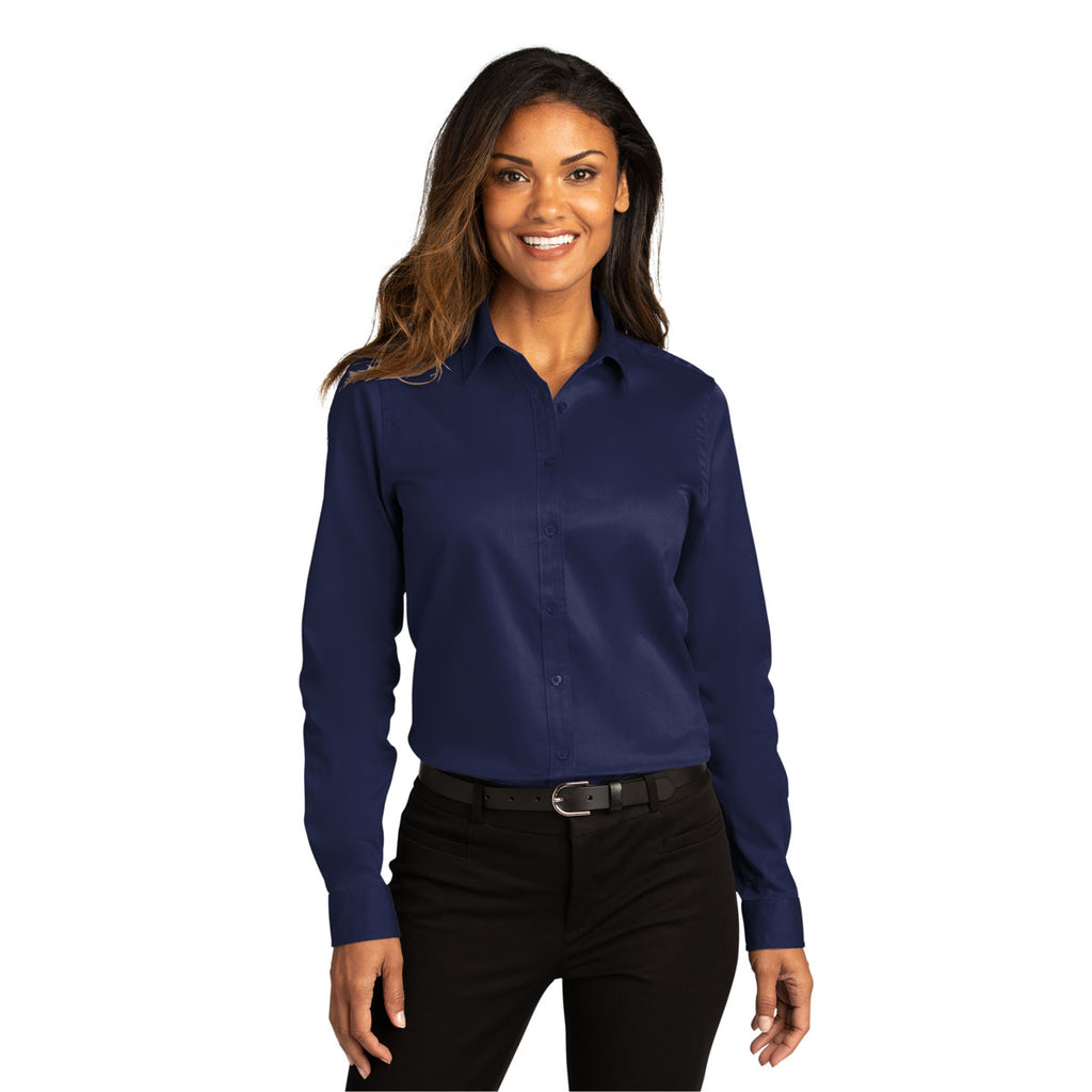 Port Authority Women's True Navy Long Sleeve SuperPro React