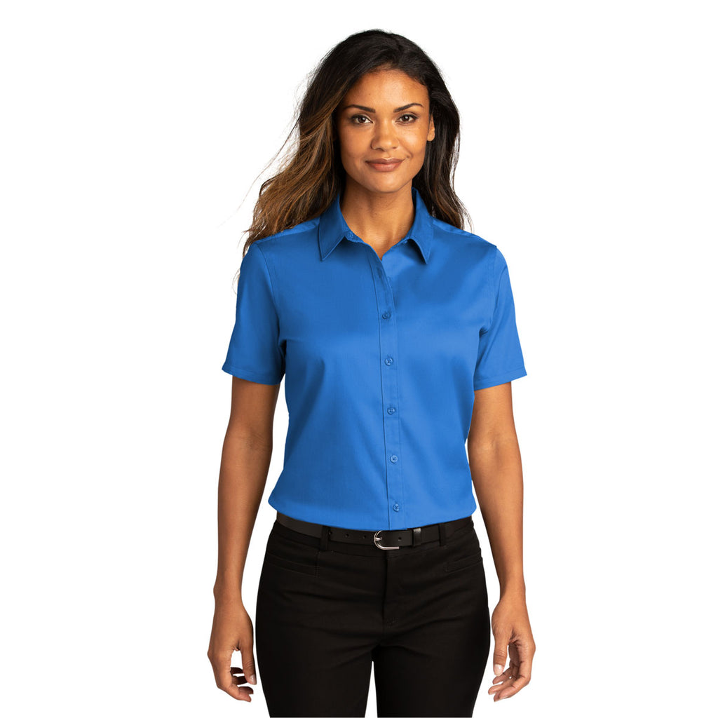 Port Authority Women's Strong Blue Short Sleeve SuperPro React Twill Shirt